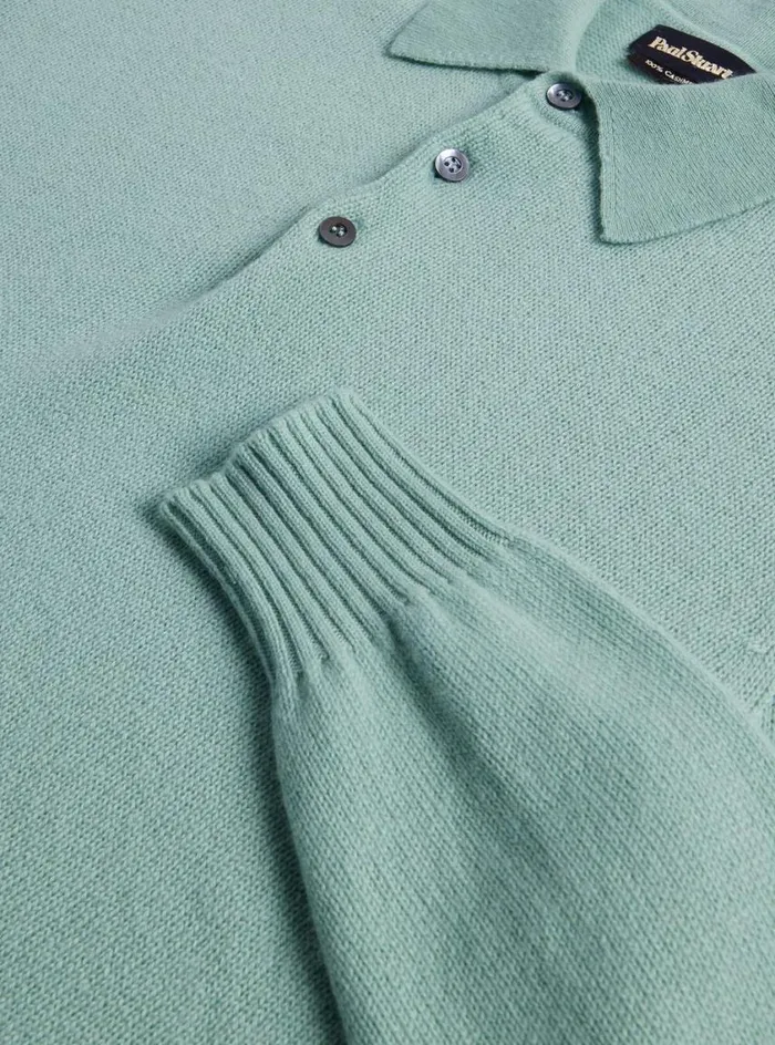 Men Paul Stuart Sweaters Cashmere Long Sleeve Polo Sage