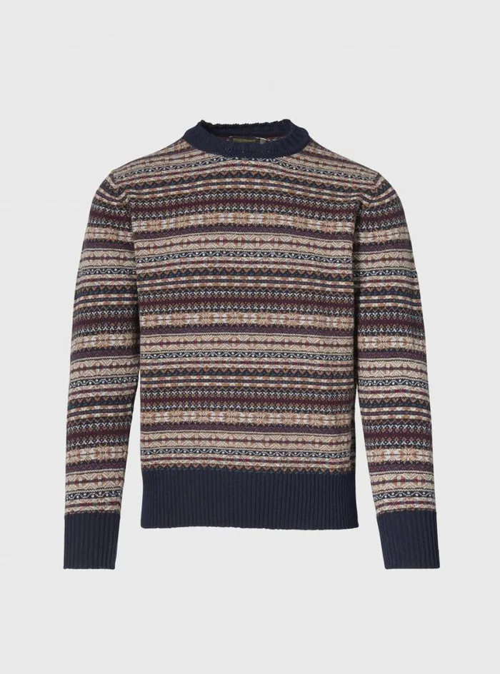 Men Paul Stuart Sweaters Fair Isle Crewneck Sweater Navy
