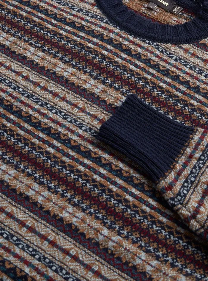 Men Paul Stuart Sweaters Fair Isle Crewneck Sweater Navy