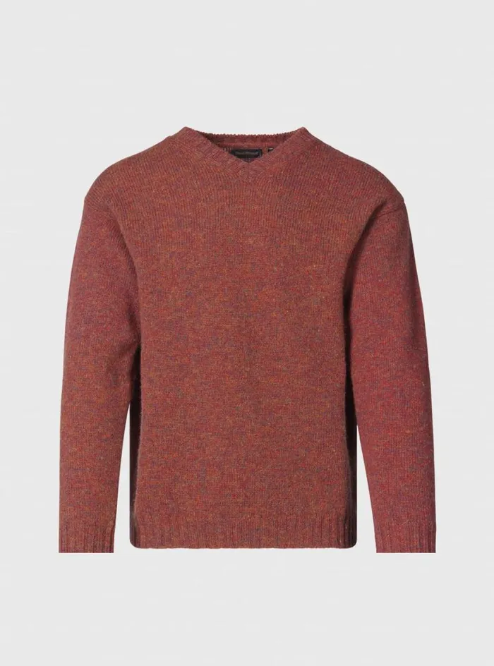 Men Paul Stuart Sweaters Shetland Wool VNeck Sweater Rust