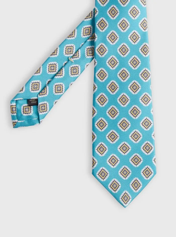 Men Paul Stuart Ties Printed Silk Large Square Medallion Tie Teal