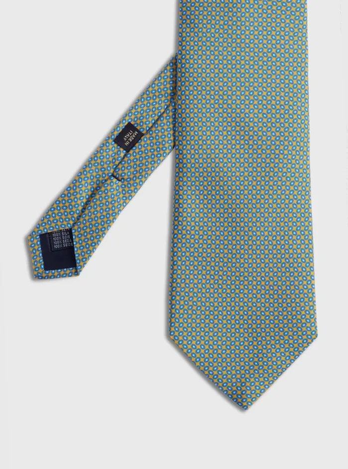 Men Paul Stuart Ties Silk Twill Micro Medallion Tie Gold