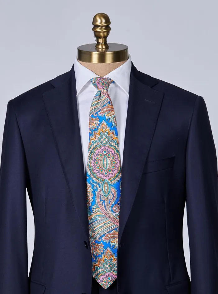 Men Paul Stuart Ties Silk Twill Paisley Print Tie Indigo