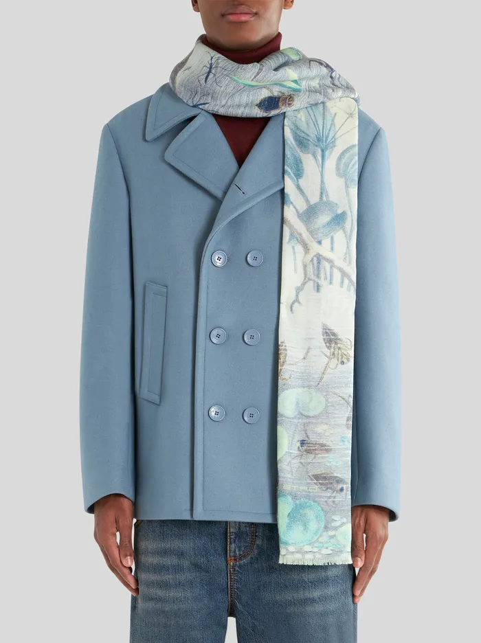 Men Printed Wool And Silk Scarf Etro Scarves