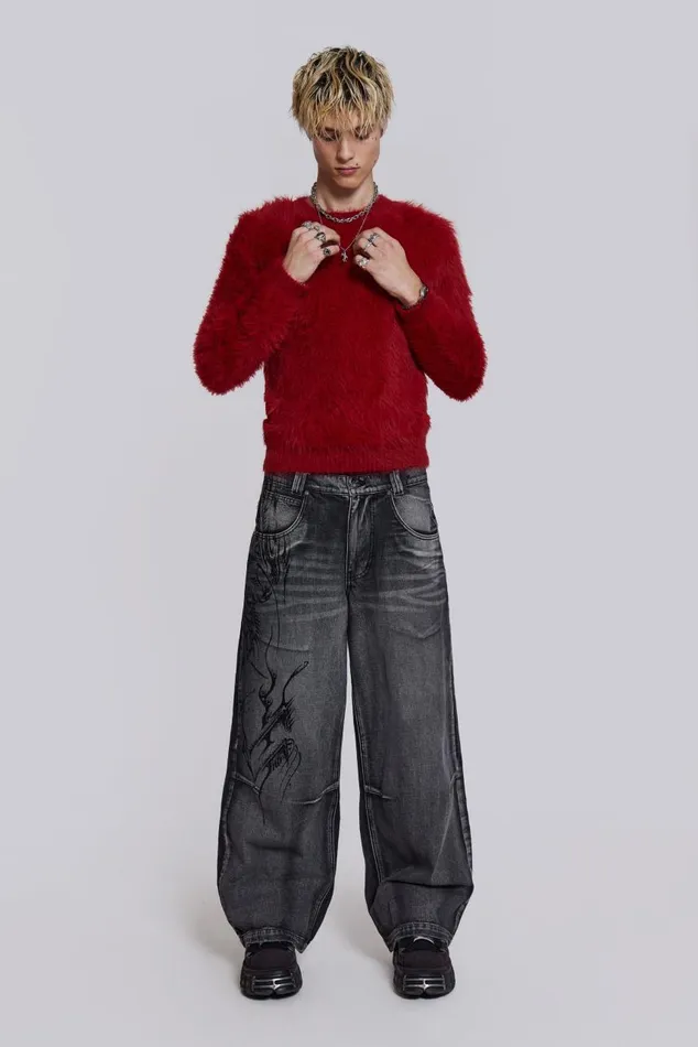 Men Red Ominous Knit Jumper Jaded London Knitwear