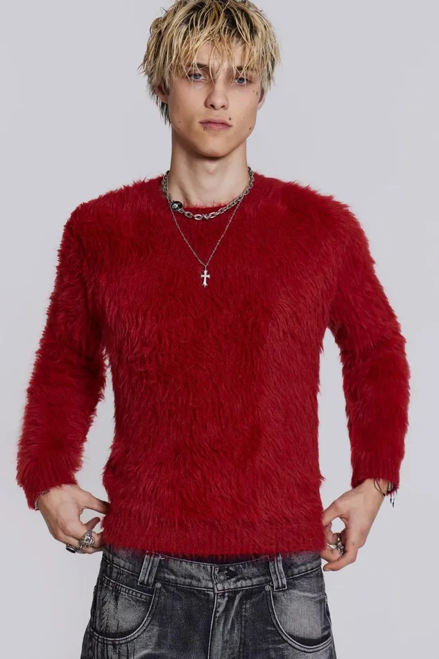Men Red Ominous Knit Jumper Jaded London Knitwear