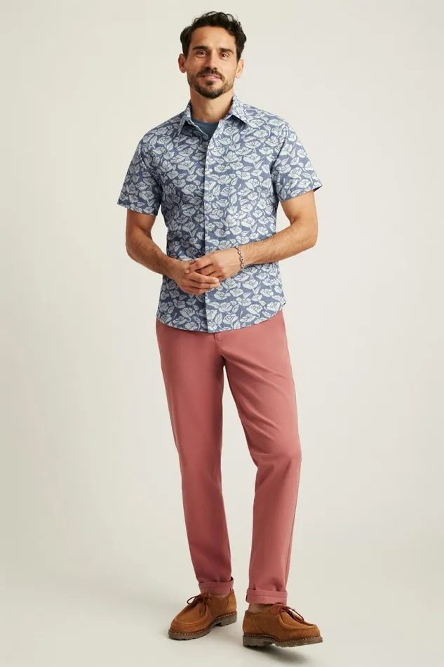 Men Riviera Short Sleeve Shirt Chambray Goodman Floral Bonobos Casual Shirts