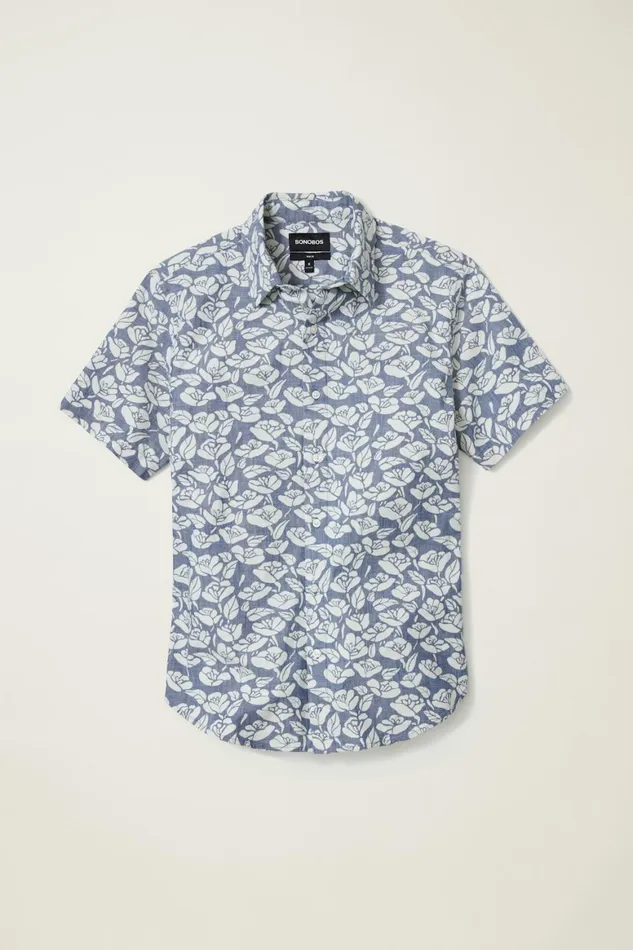 Men Riviera Short Sleeve Shirt Chambray Goodman Floral Bonobos Casual Shirts
