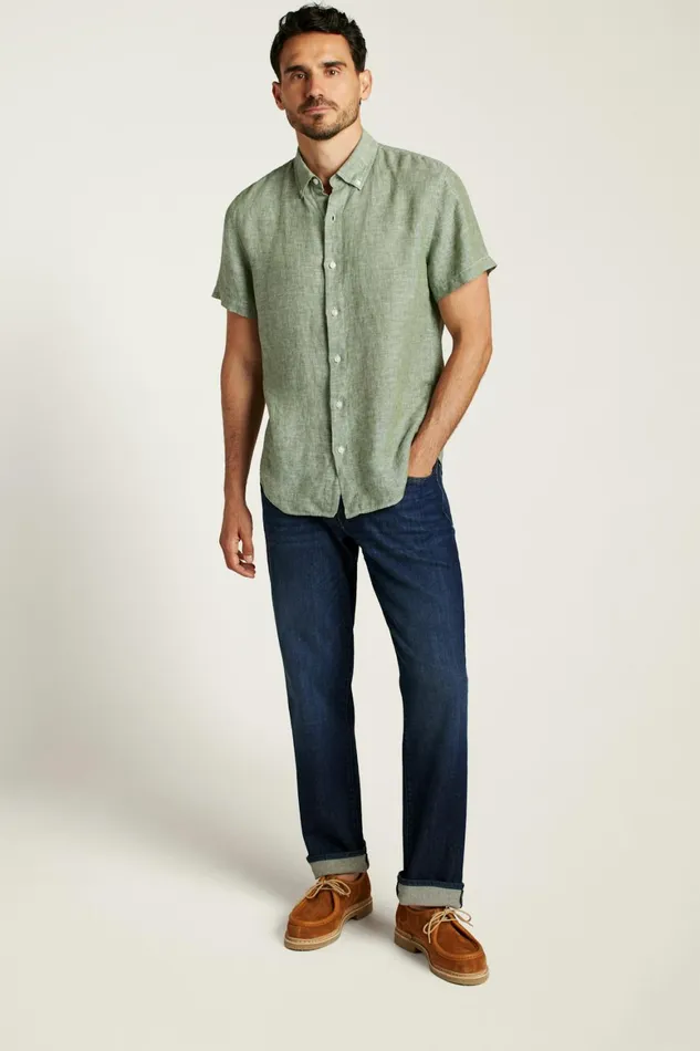 Men Riviera Short Sleeve Shirt Green Juice Linen Bonobos Casual Shirts
