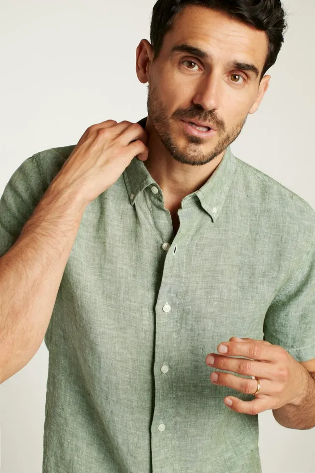 Men Riviera Short Sleeve Shirt Green Juice Linen Bonobos Casual Shirts