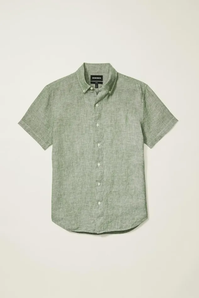 Men Riviera Short Sleeve Shirt Green Juice Linen Bonobos Casual Shirts