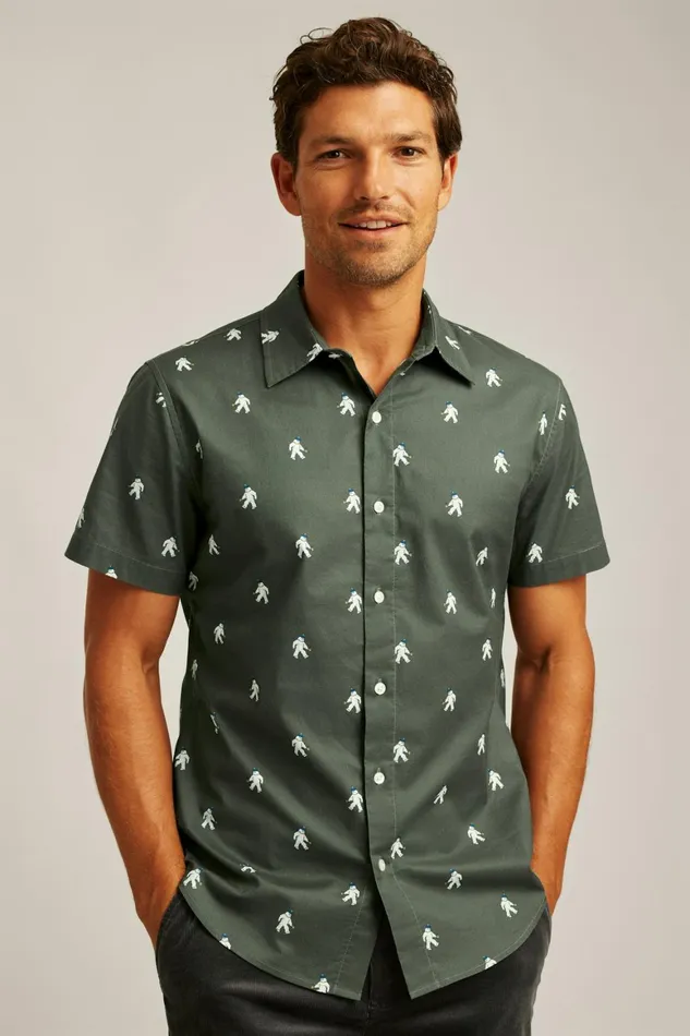 Men Riviera Short Sleeve Shirt Green Yeti Or Not Bonobos Casual Shirts