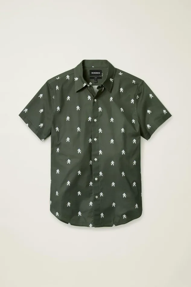 Men Riviera Short Sleeve Shirt Green Yeti Or Not Bonobos Casual Shirts