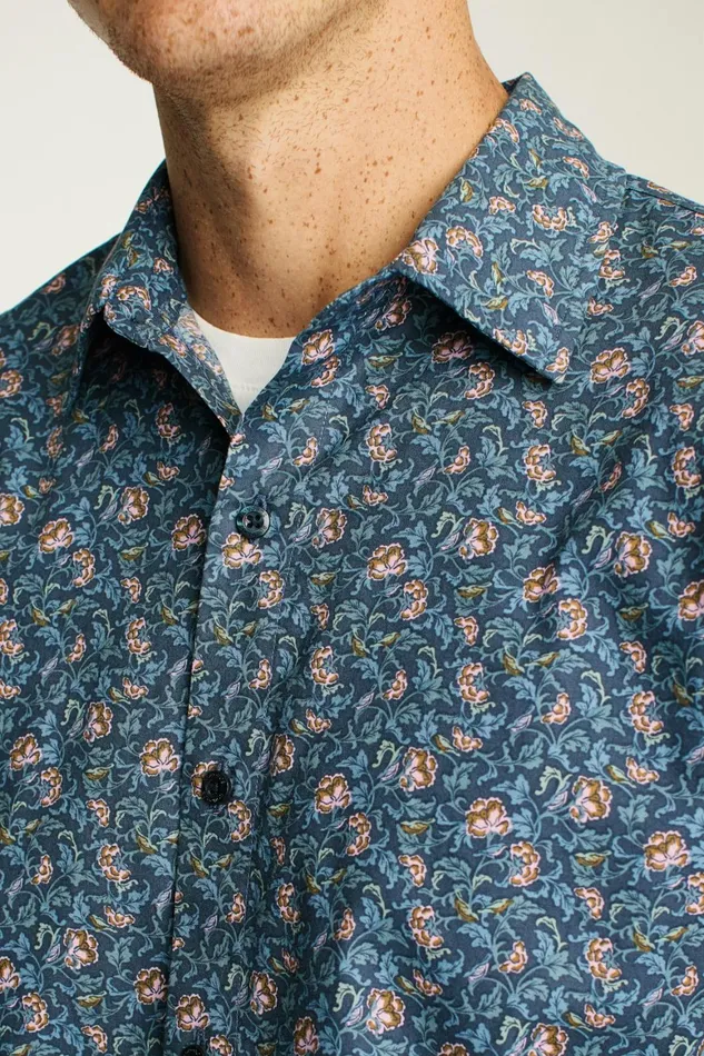 Men Riviera Short Sleeve Shirt Navy Blue Bird Floral Bonobos Casual Shirts