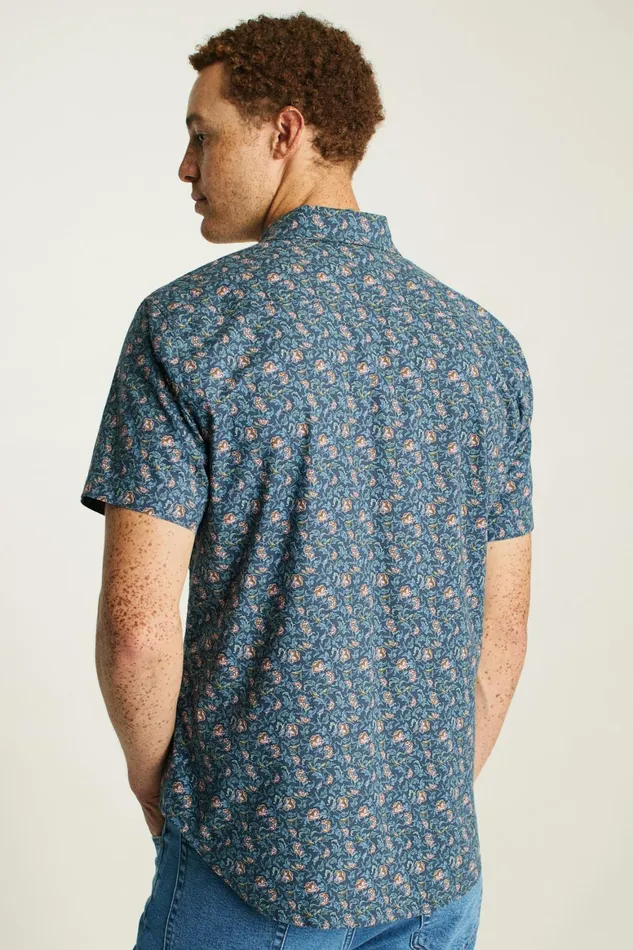Men Riviera Short Sleeve Shirt Navy Blue Bird Floral Bonobos Casual Shirts