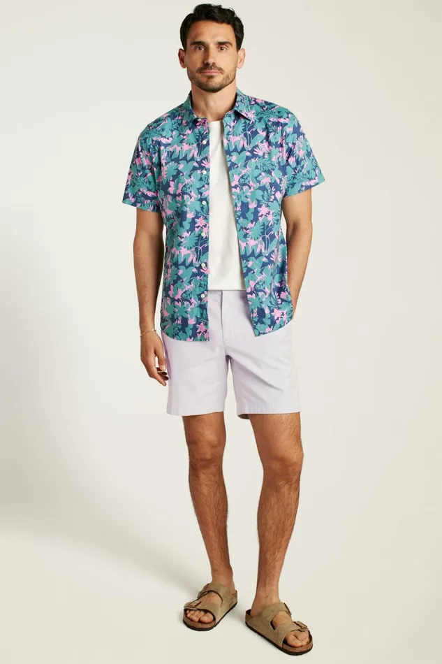 Men Riviera Short Sleeve Shirt Navy Bonavista Leaves Bonobos Casual Shirts
