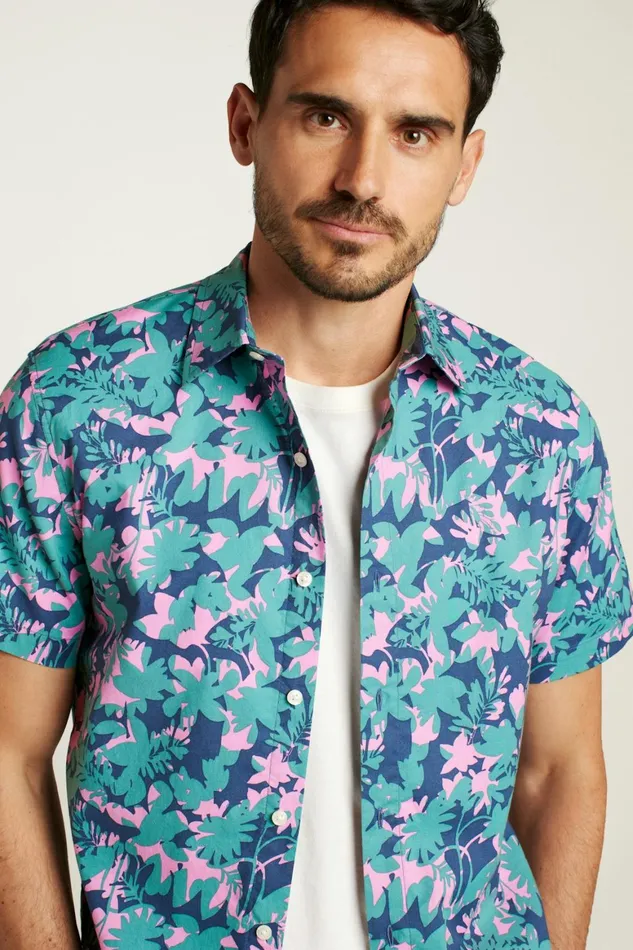 Men Riviera Short Sleeve Shirt Navy Bonavista Leaves Bonobos Casual Shirts