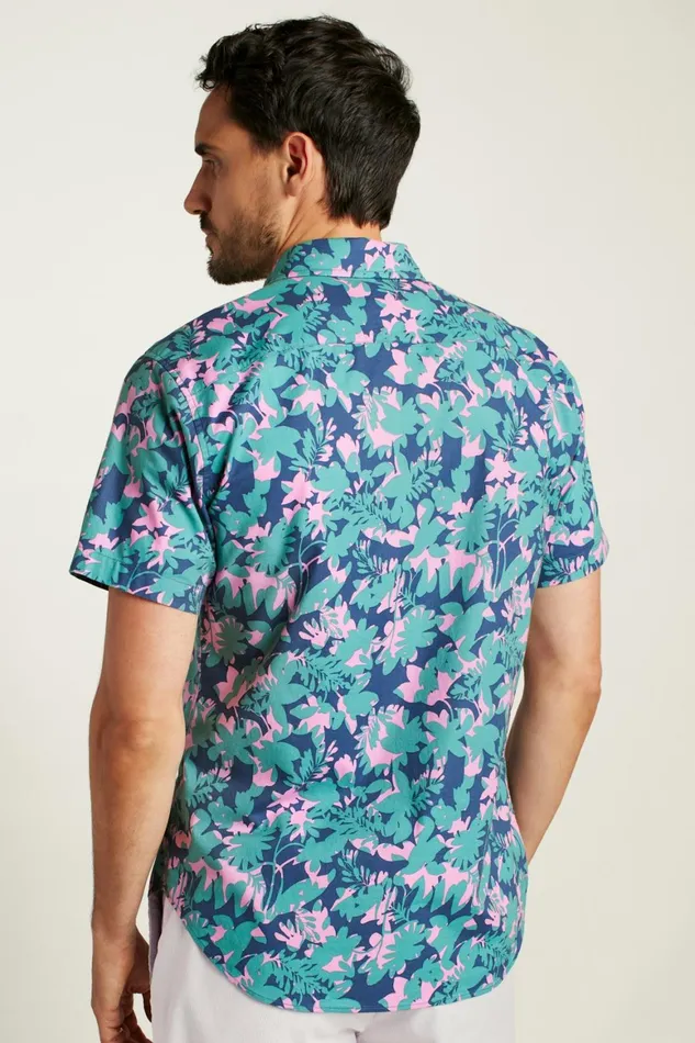 Men Riviera Short Sleeve Shirt Navy Bonavista Leaves Bonobos Casual Shirts