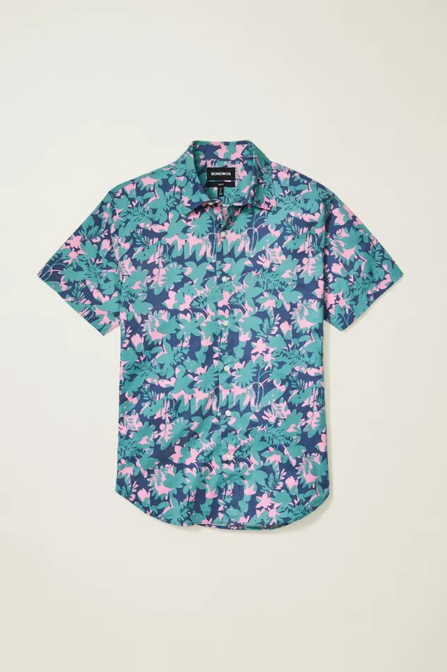 Men Riviera Short Sleeve Shirt Navy Bonavista Leaves Bonobos Casual Shirts