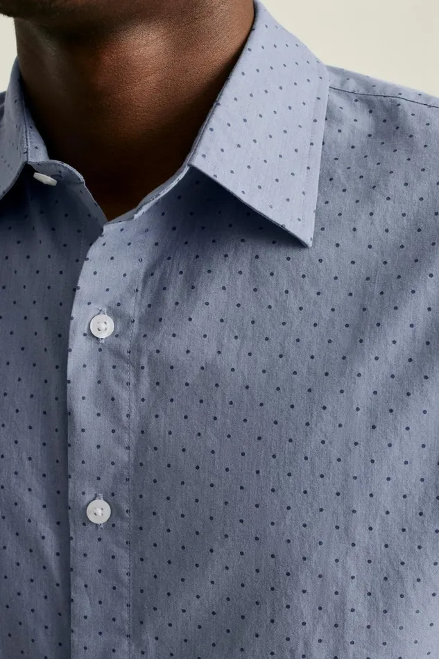 Men Riviera Short Sleeve Shirt Navy Chambray Dot Bonobos Casual Shirts