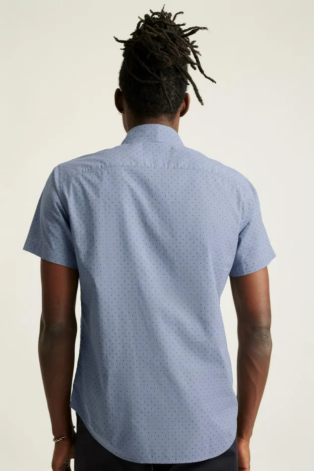 Men Riviera Short Sleeve Shirt Navy Chambray Dot Bonobos Casual Shirts