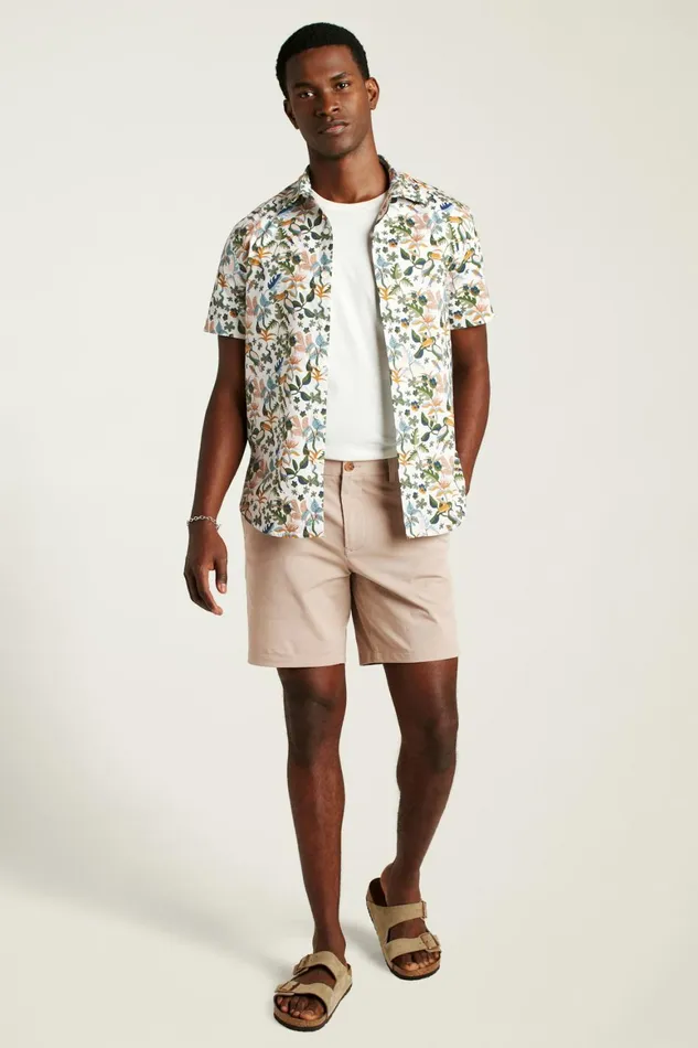 Men Riviera Short Sleeve Shirt White Toucan Paradise Bonobos Casual Shirts