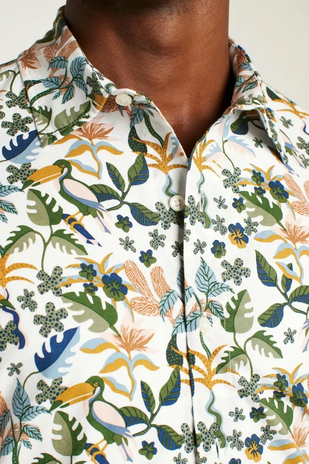 Men Riviera Short Sleeve Shirt White Toucan Paradise Bonobos Casual Shirts