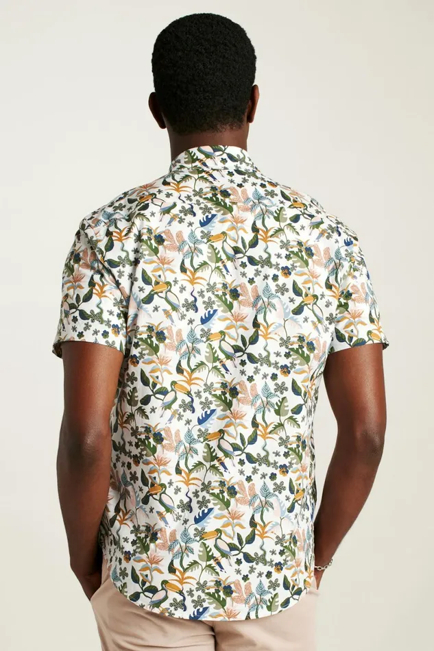 Men Riviera Short Sleeve Shirt White Toucan Paradise Bonobos Casual Shirts