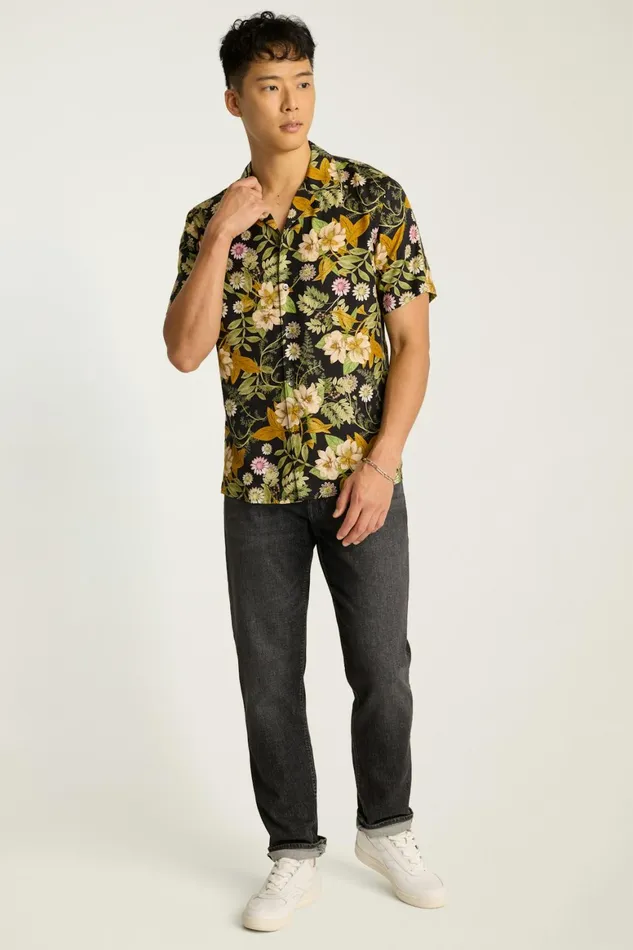 Men Riviera Silk Blend Cabana Shirt Enchanted Floral Bonobos Casual Shirts