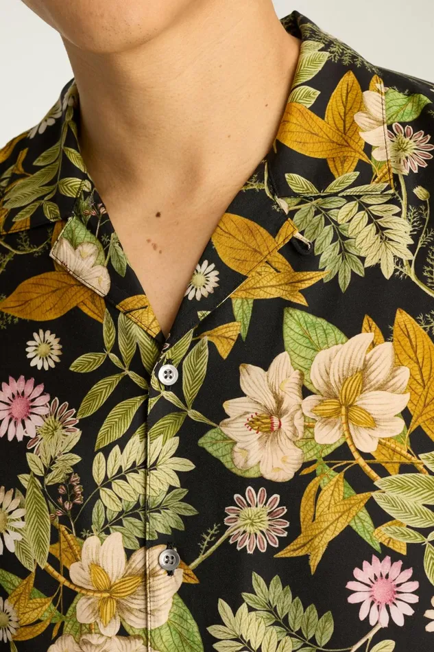 Men Riviera Silk Blend Cabana Shirt Enchanted Floral Bonobos Casual Shirts