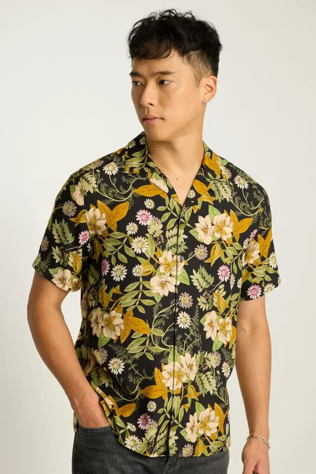 Men Riviera Silk Blend Cabana Shirt Enchanted Floral Bonobos Casual Shirts