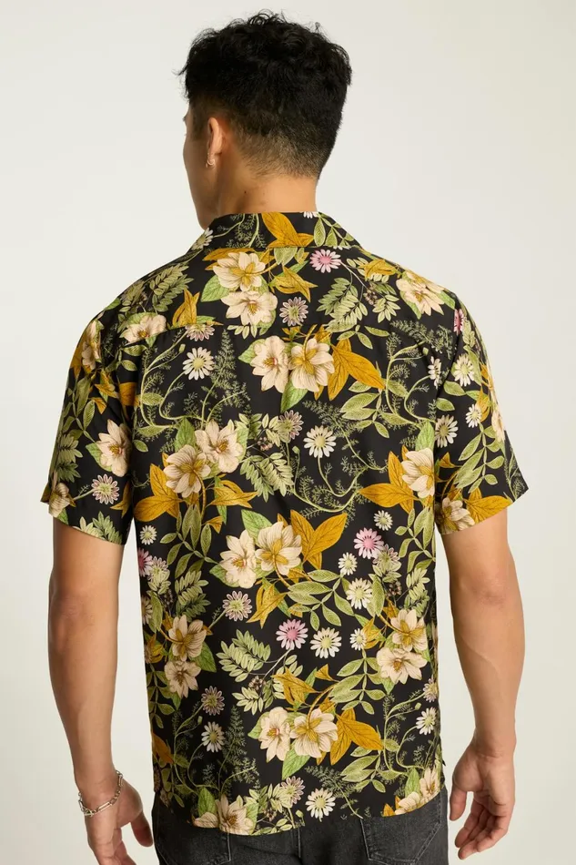 Men Riviera Silk Blend Cabana Shirt Enchanted Floral Bonobos Casual Shirts