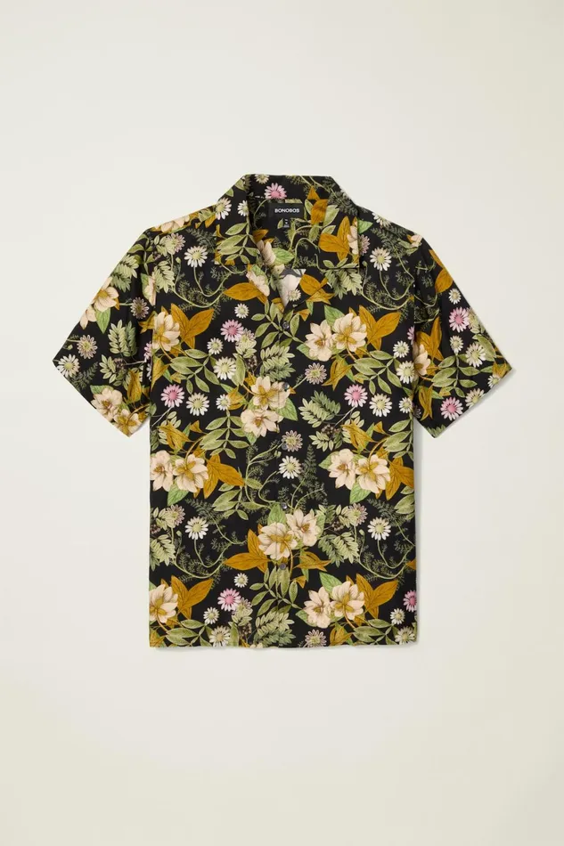 Men Riviera Silk Blend Cabana Shirt Enchanted Floral Bonobos Casual Shirts