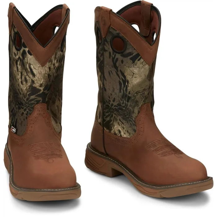 MEN Rush 11034 Camo Waterproof Work Boot Barley Woodlands Justin Boots Work