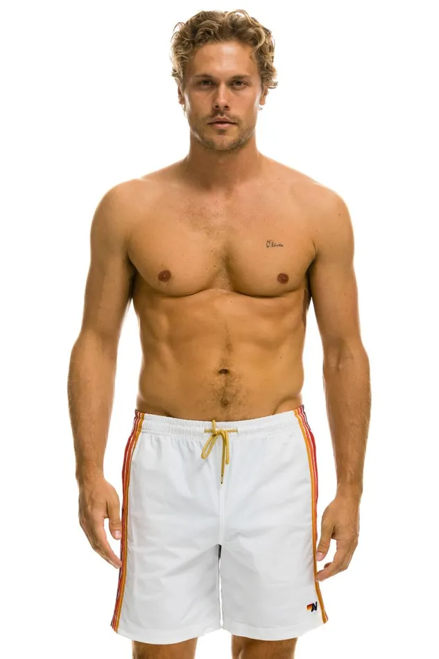 Men Shorts Aviator Nation 5 Stripe Flex Shorts 7 Inch 8211 White