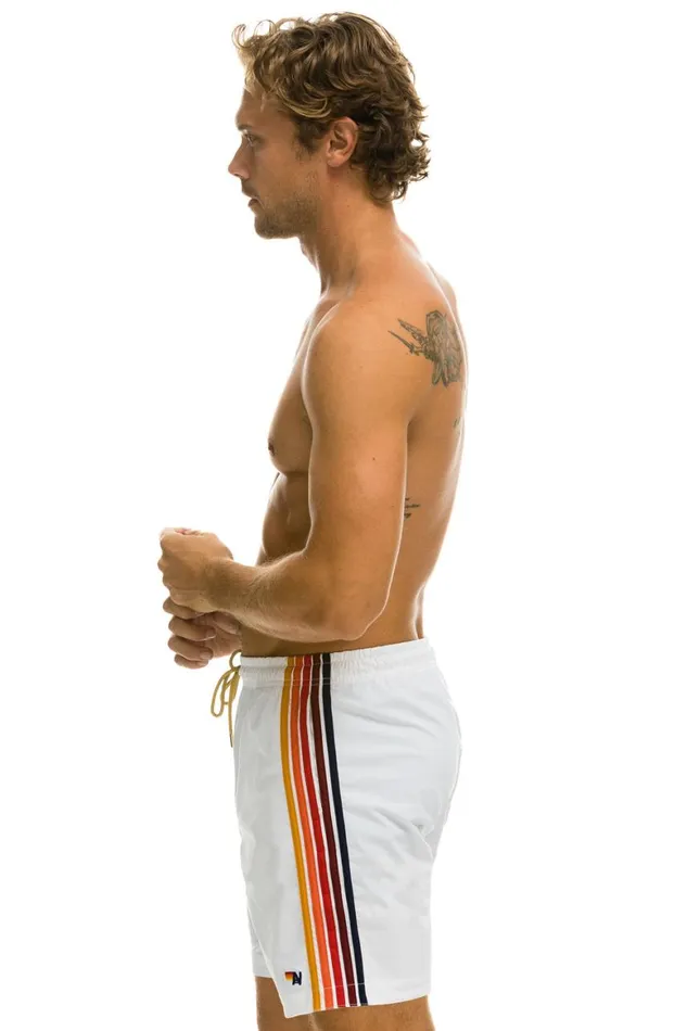 Men Shorts Aviator Nation 5 Stripe Flex Shorts 7 Inch 8211 White