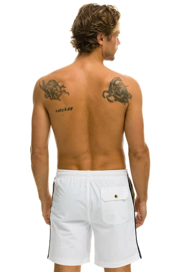 Men Shorts Aviator Nation 5 Stripe Flex Shorts 7 Inch 8211 White