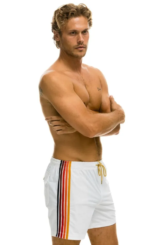 Men Shorts Aviator Nation 5 Stripe Flex Shorts 8211 White