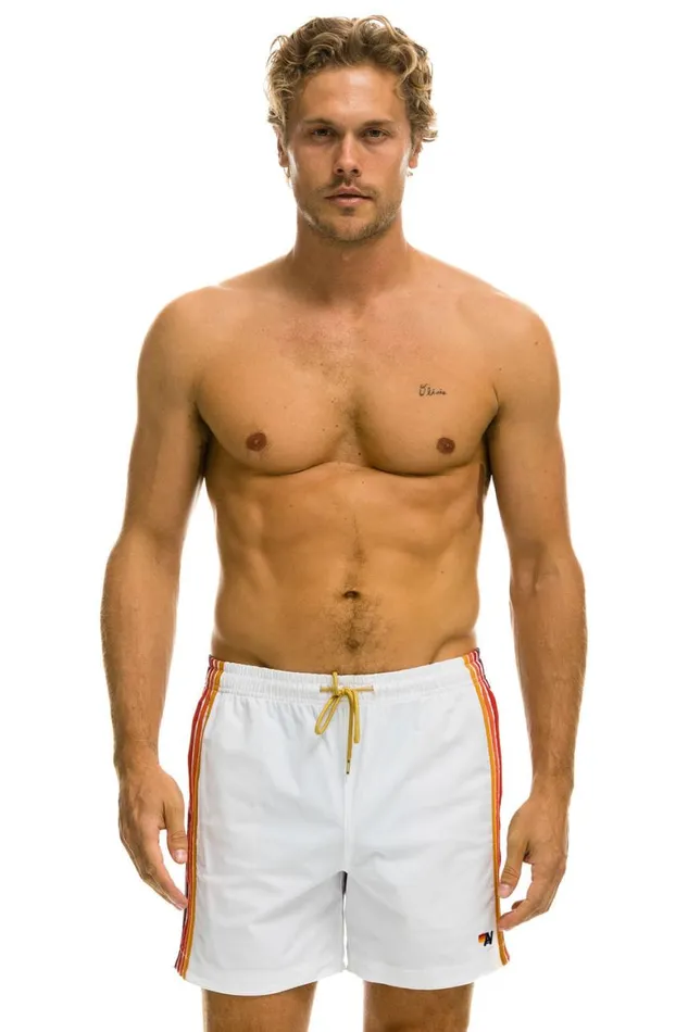 Men Shorts Aviator Nation 5 Stripe Flex Shorts 8211 White