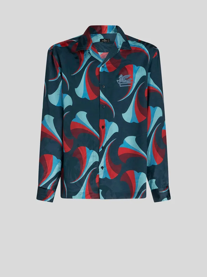 Men Silk Bowling Shirt With Floral Print Etro Shirts