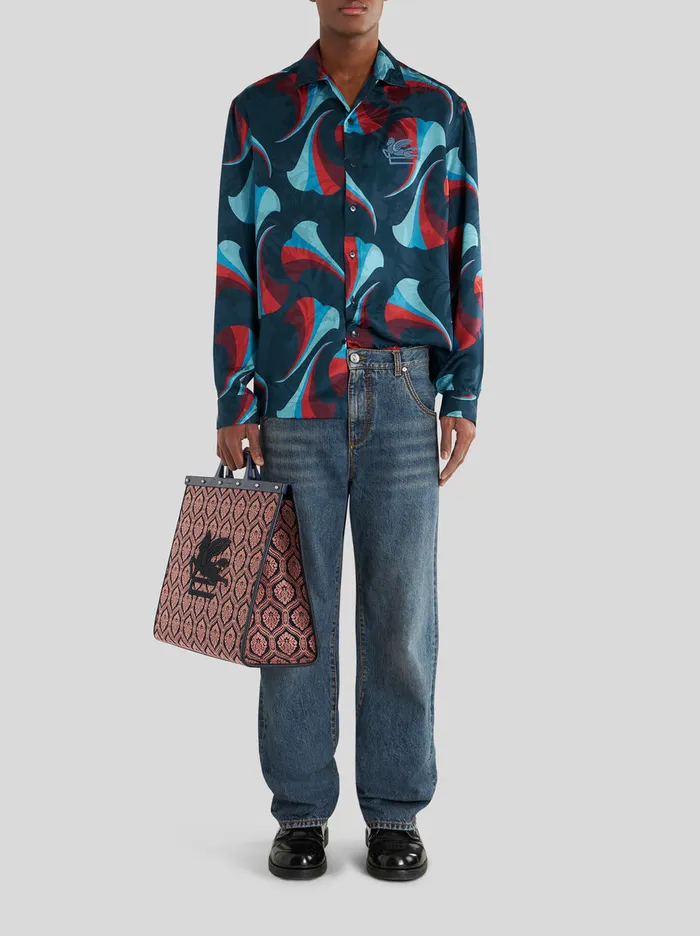 Men Silk Bowling Shirt With Floral Print Etro Shirts