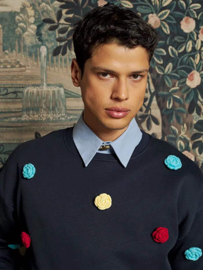 Men Sister Jane Shirts Henry Rose Sweatshirt Navy Blue