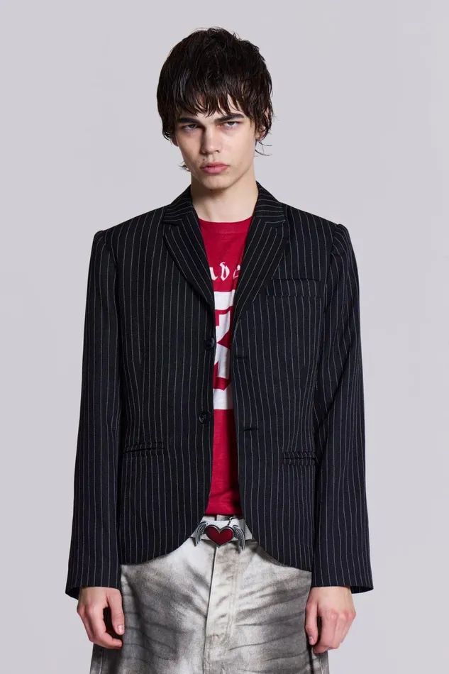 Men Slim Fit Pinstripe Blazer Jaded London Outerwear