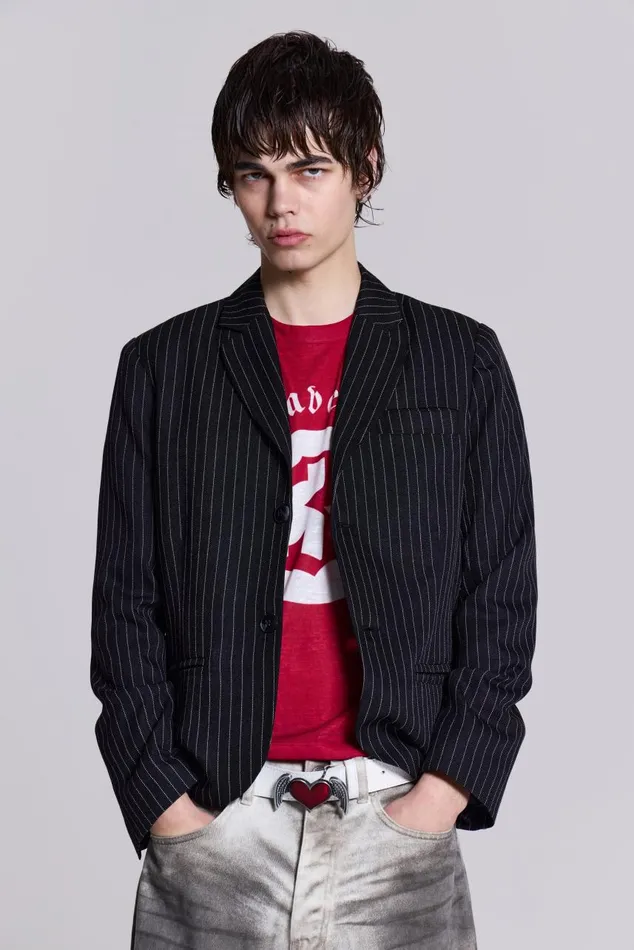 Men Slim Fit Pinstripe Blazer Jaded London Outerwear