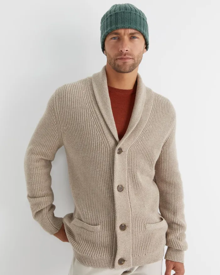 Men Sportscraft Jackets and Blazers Nelson Merino Wool Cardigan Biscuit