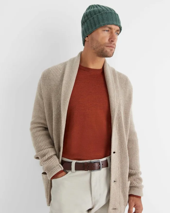 Men Sportscraft Jackets and Blazers Nelson Merino Wool Cardigan Biscuit