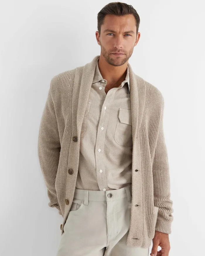 Men Sportscraft Jackets and Blazers Nelson Merino Wool Cardigan Biscuit