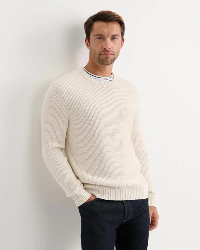 Men Sportscraft Knitwear Finn Rib Crew Neck Knit Milk