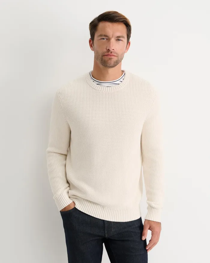 Men Sportscraft Knitwear Finn Rib Crew Neck Knit Milk