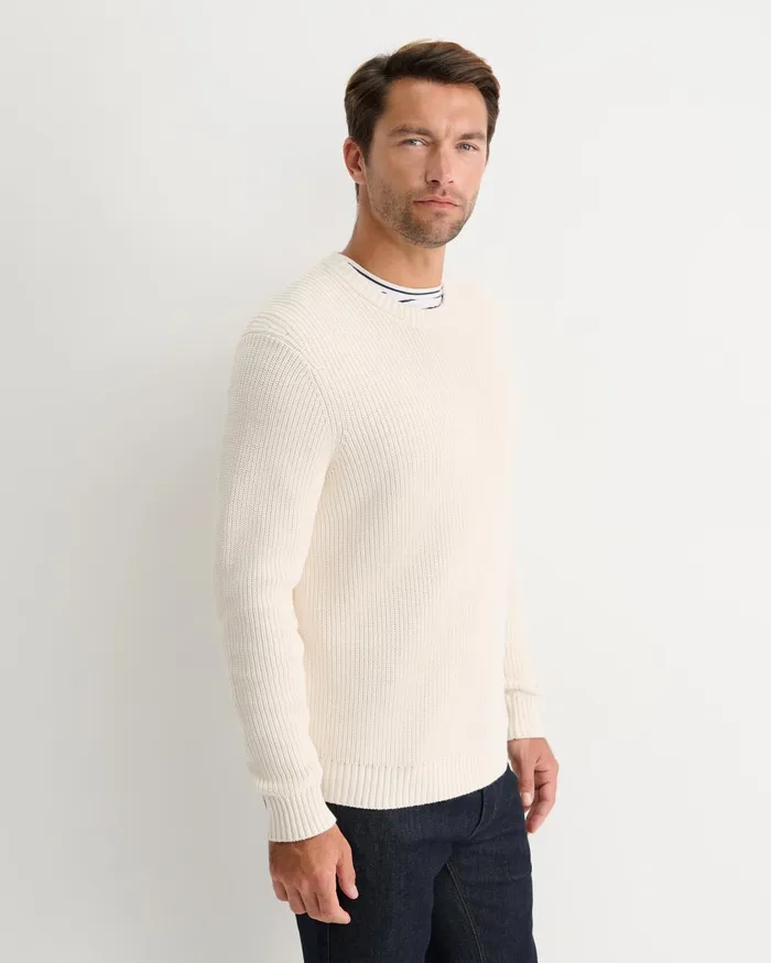 Men Sportscraft Knitwear Finn Rib Crew Neck Knit Milk